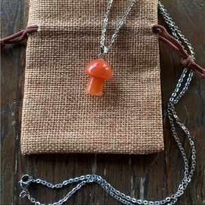 Orange Aventurine Mushroom Pendant Crystal Mushroom Orange Mushroom Necklace